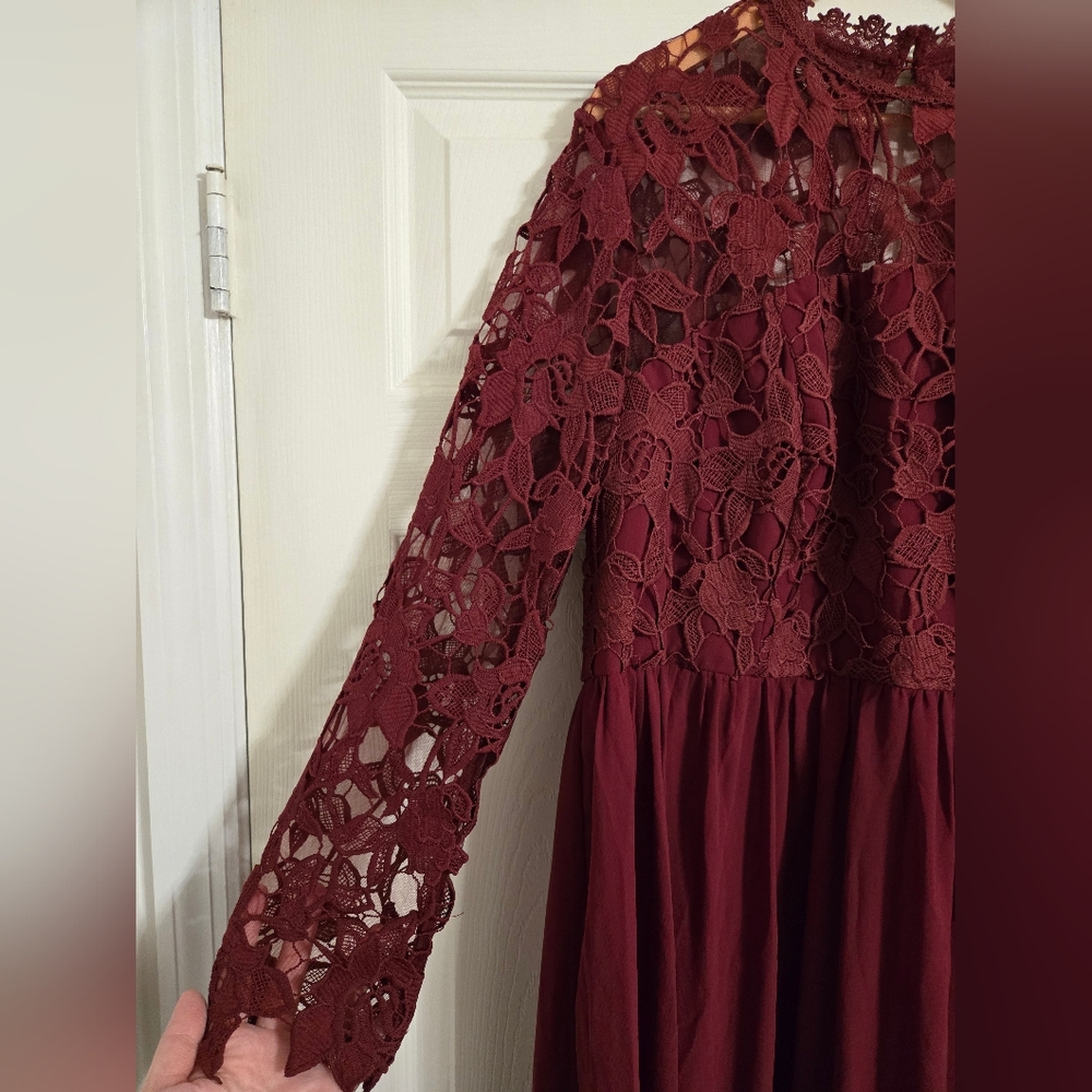 Chi Chi London Deep Red Lace Long Sleeve Dress - Picture 3 of 16